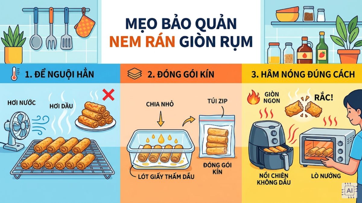 Mẹo giúp nem rán bảo quản lâu mà vẫn giòn ngon