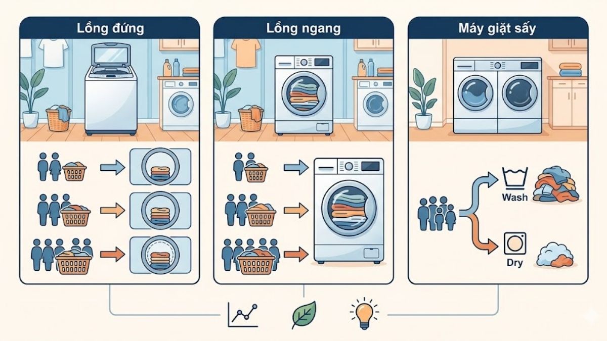 Nên mua máy giặt bao nhiêu kg theo loại máy?