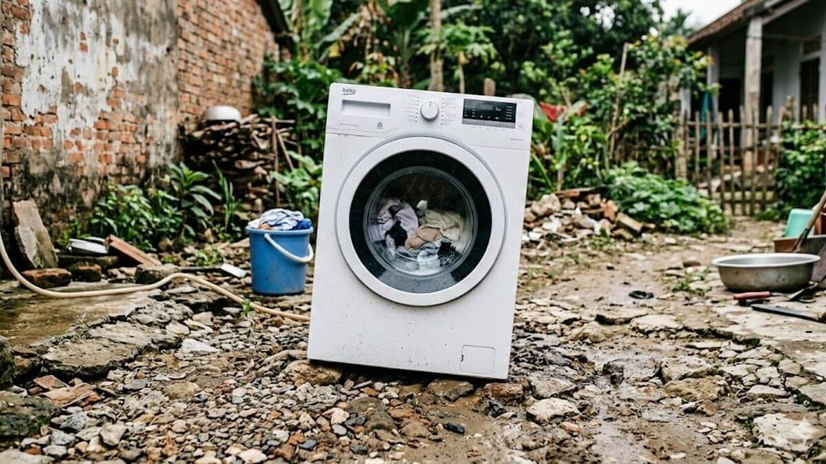 Nguyên nhân máy giặt vắt không khô: Máy giặt đặt không cân bằng