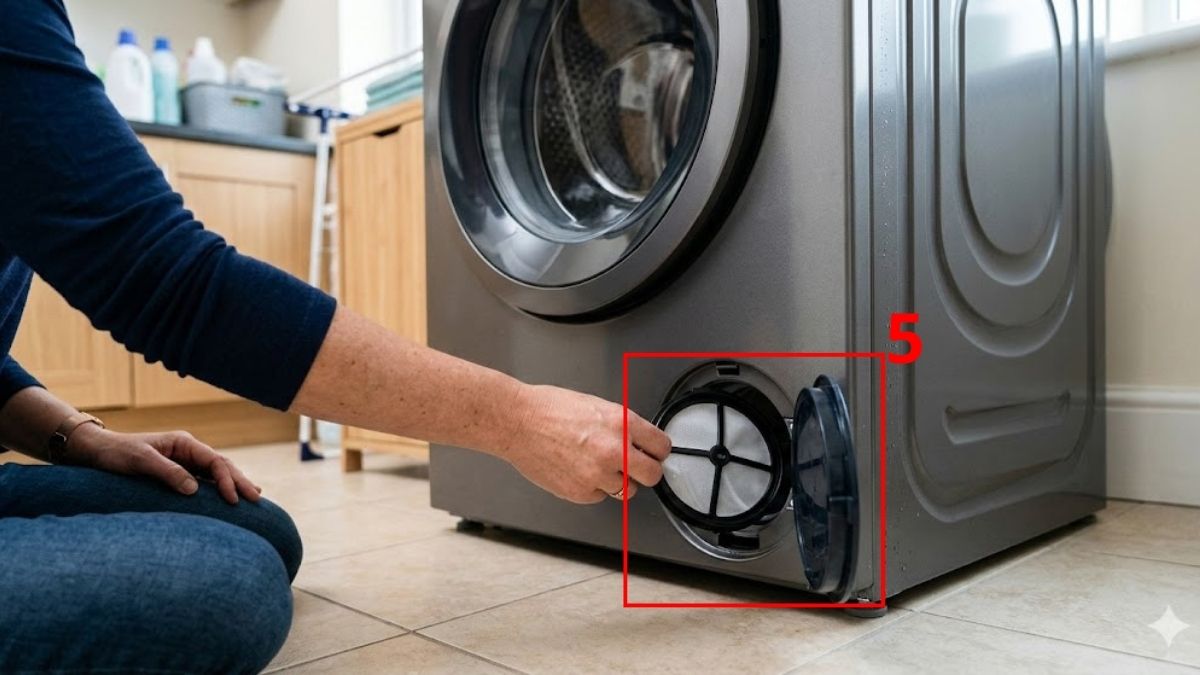 Cách khắc phục máy giặt vắt không khô: vệ sinh bộ lọc và ống xả nước bước 5