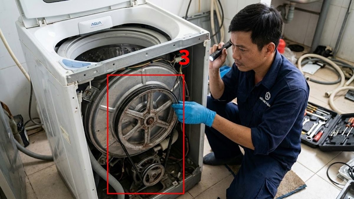 Cách khắc phục máy giặt vắt không khô: thay dây curoa bước 3