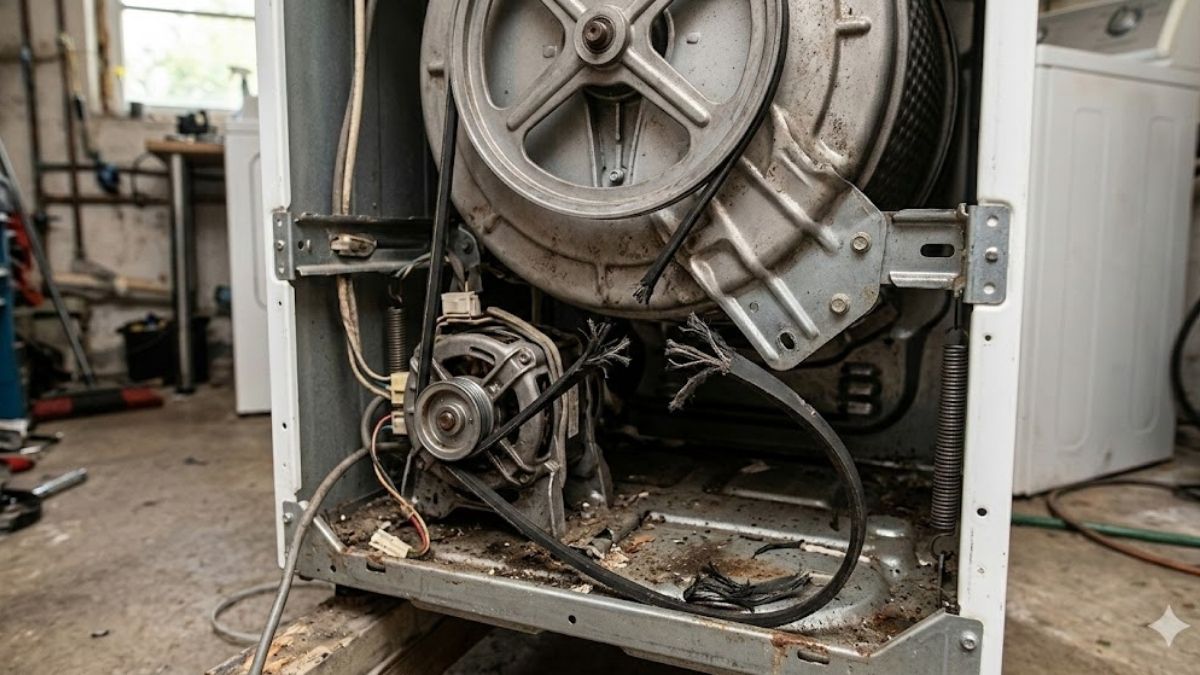 Nguyên nhân máy giặt vắt không khô: Dây curoa bị trùng, đứt