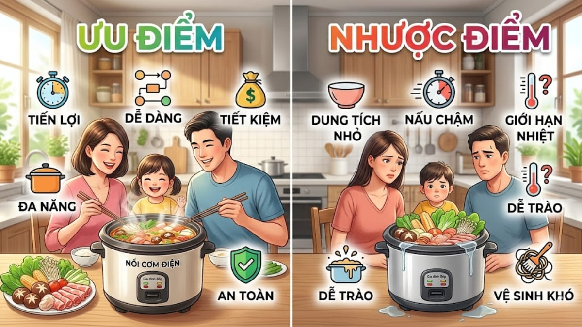 Ưu và nhược điểm khi nấu lẩu bằng nồi cơm điện