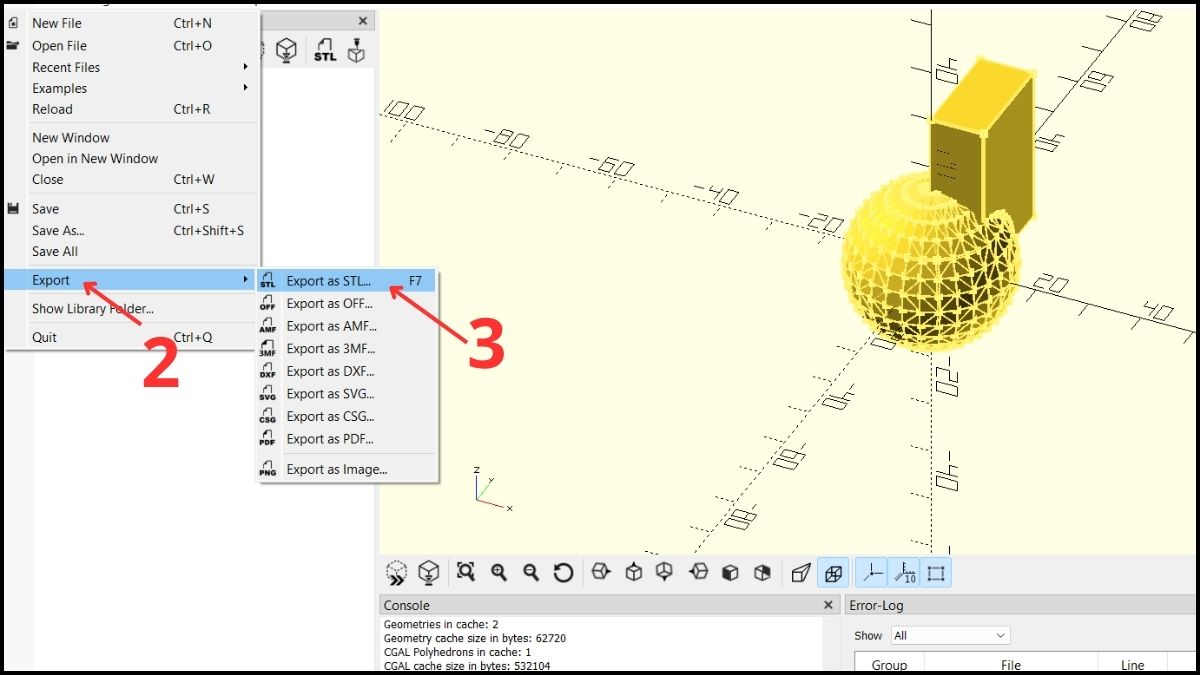 Cách xuất file STL từ OpenSCAD