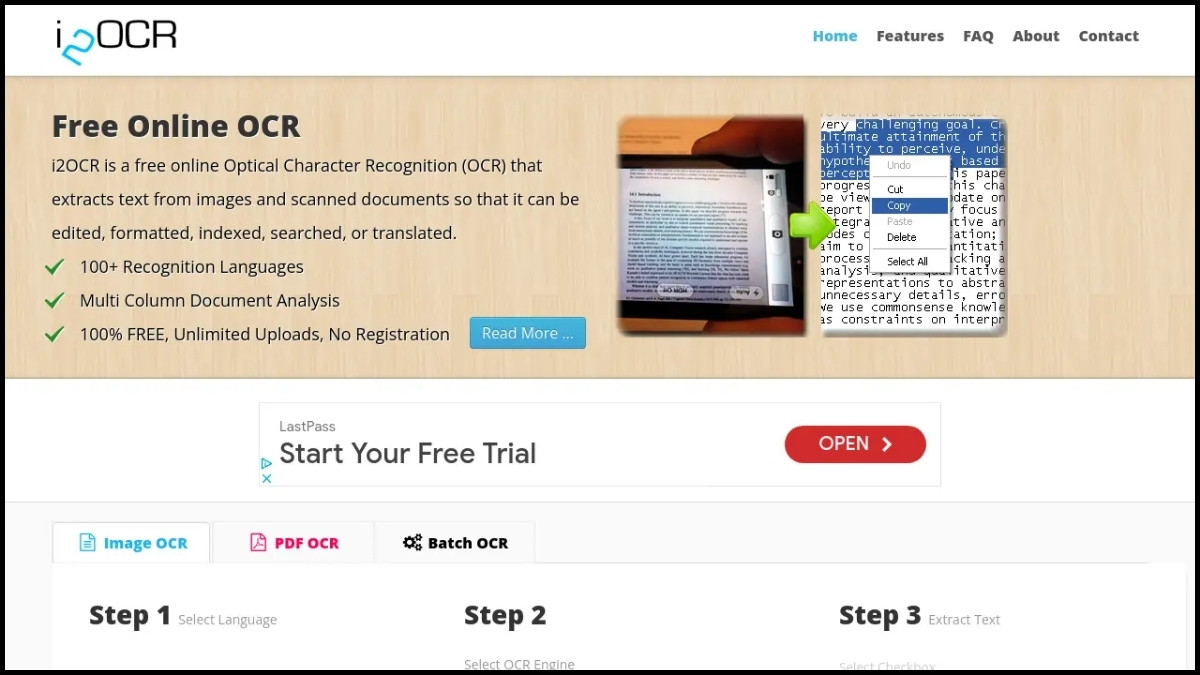 Web chuyển ảnh sang Word online miễn phí: i2OCR