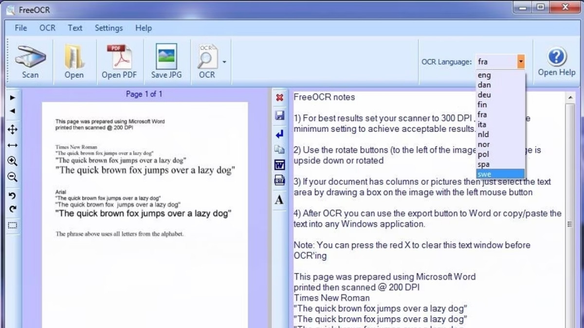 Nhần mềm chuyển ảnh sang Word trên máy tính: FreeOCR