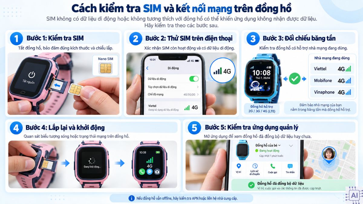 Cách kiểm tra SIM và kết nối mạng trên đồng hồ