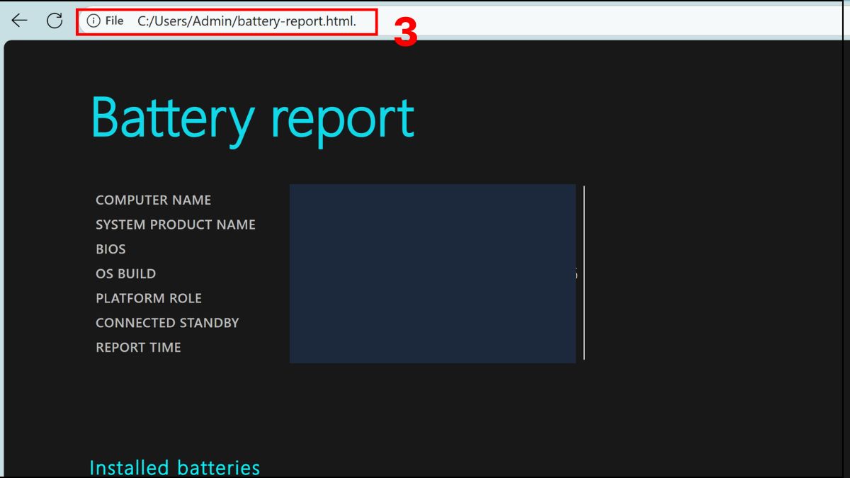 Kiểm tra pin laptop bị chai: Dùng CMD bước 2