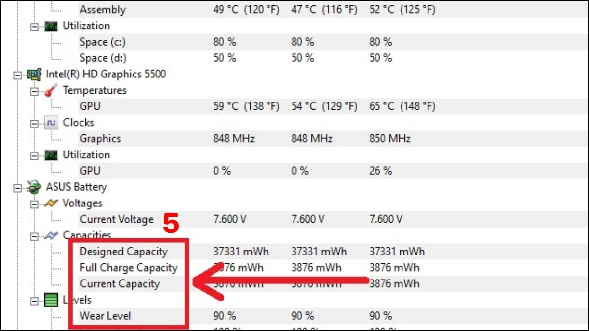 Kiểm tra pin laptop bị chai: Dùng phần mềm HWMonitor Bước 3