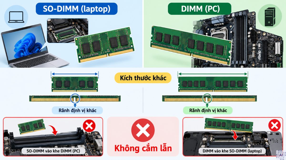 RAM laptop có lắp được cho PC không?