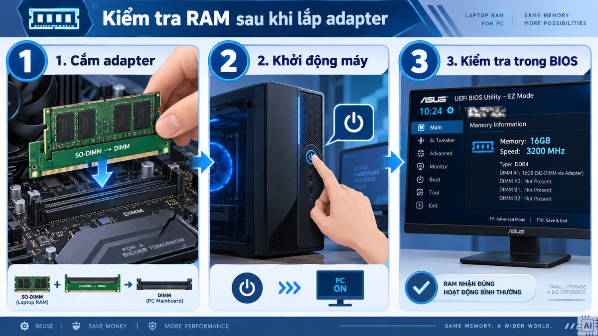 Cách dùng RAM laptop cho PC bằng mạch chuyển