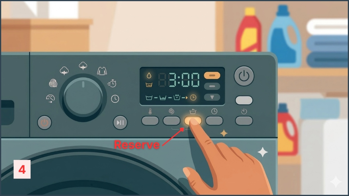 Cách hẹn giờ giặt bằng chế độ Reserve từng bước