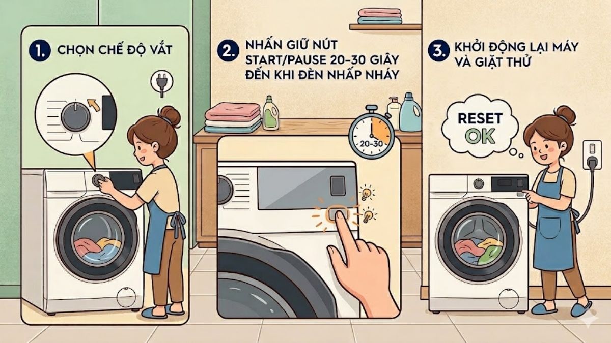 Cách reset máy giặt Electrolux cửa trước