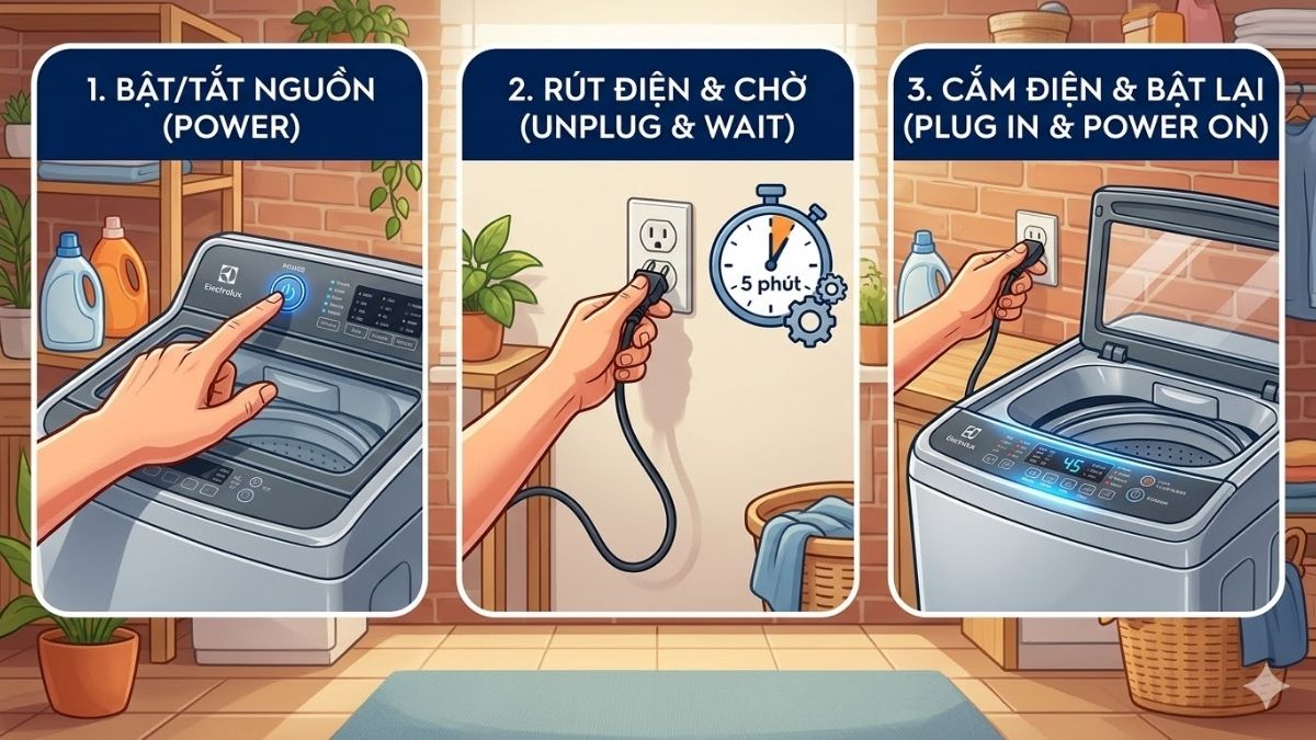 Cách reset máy giặt Electrolux cửa trên