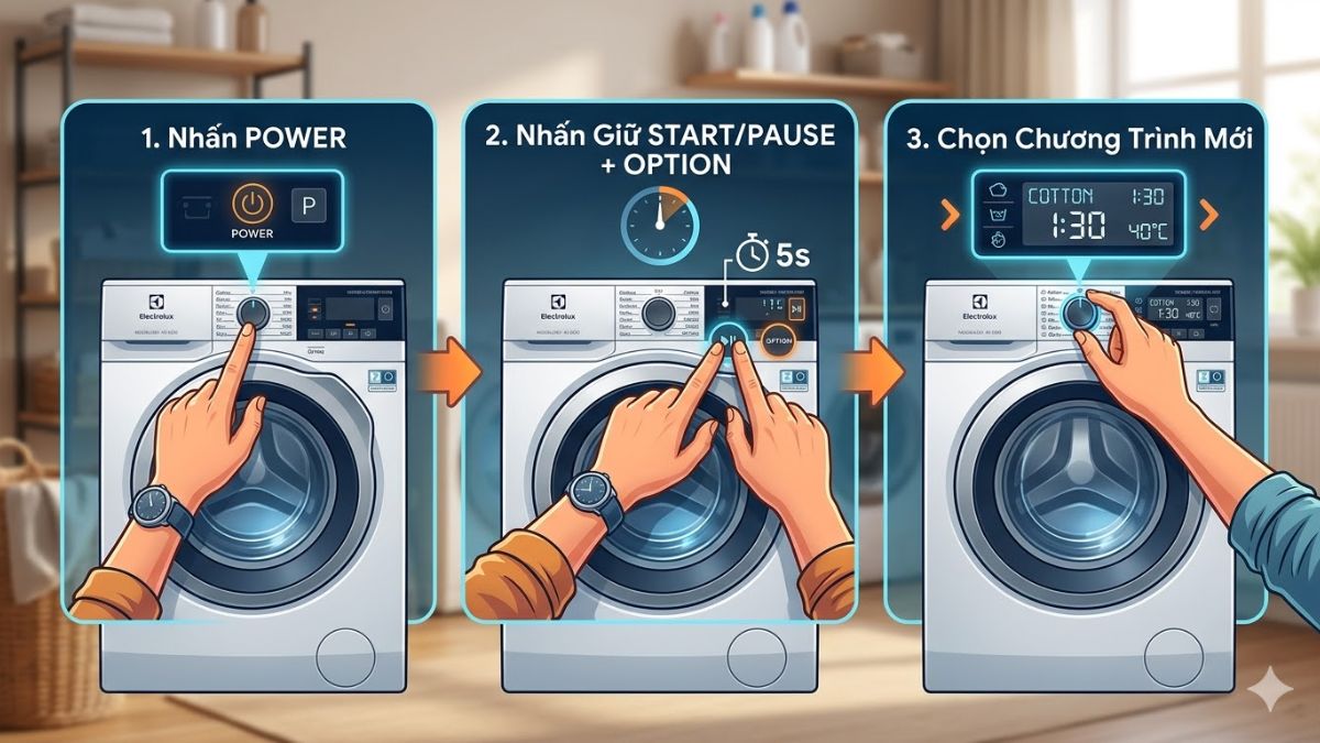 Cách reset máy giặt Electrolux bằng tổ hợp phím