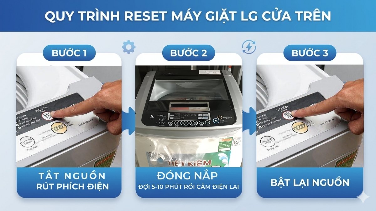 Hướng dẫn cách reset máy giặt LG cửa trên