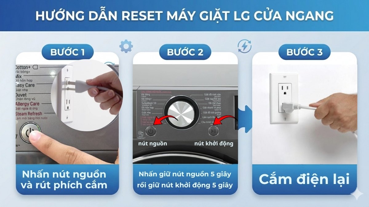 Hướng dẫn cách reset máy giặt LG cửa ngang