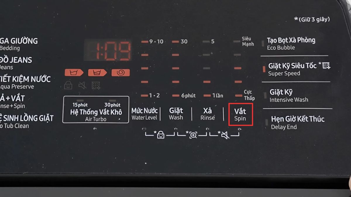 Cách reset máy giặt Samsung cửa trên bước 3