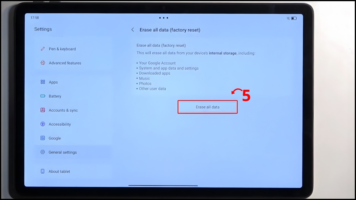 Reset máy tính bảng Lenovo qua Cài đặt bước 4