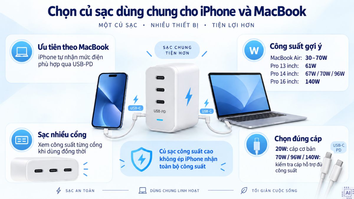 Chọn củ sạc dùng chung cho iPhone và MacBook