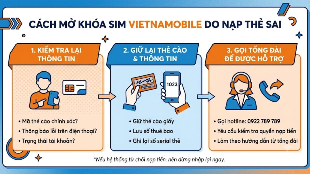Cách mở khóa SIM Vietnamobile do nạp thẻ sai