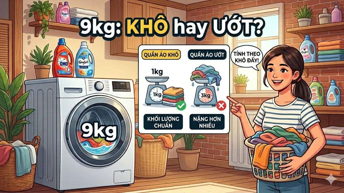 Máy giặt tính kg quần áo khô hay ướt