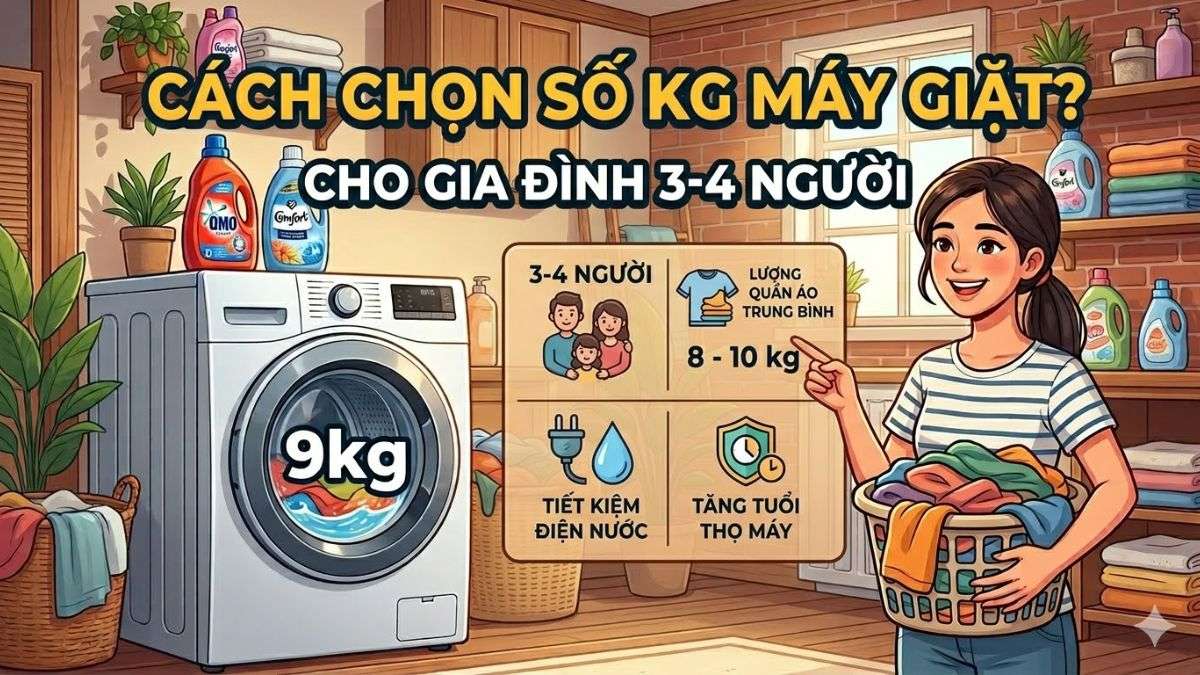 Gia đình 3-4 người nên chọn máy giặt bao nhiêu kg?