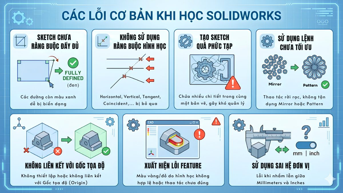 Các lỗi cơ bản khi học SolidWorks