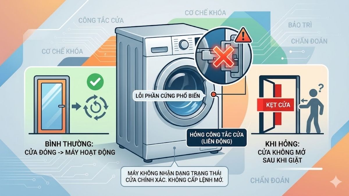 Nguyên nhân tại sao máy giặt không mở được cửa