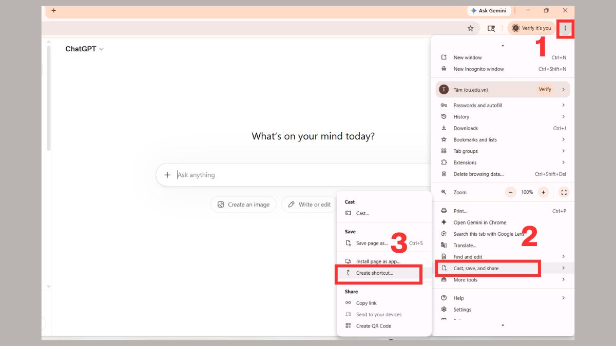Cách tạo phím tắt cho website trên Chrome, Edge