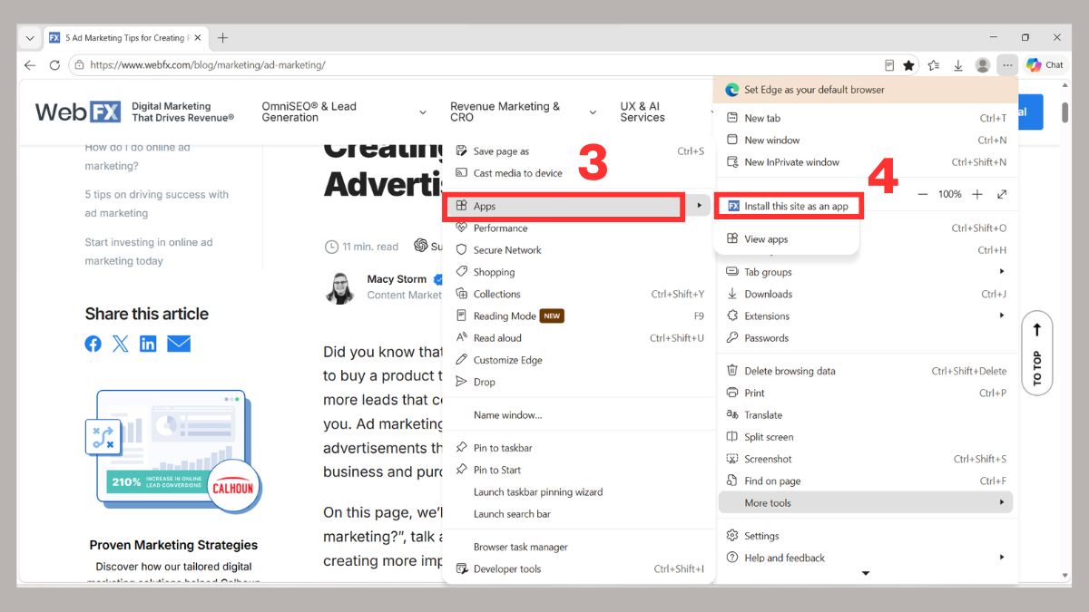 Cách tạo phím tắt cho website trên Chrome, Edge