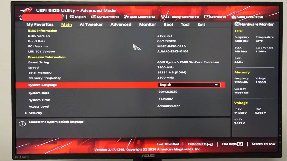 Tắt LED main Asus trực tiếp trong BIOS bước 1