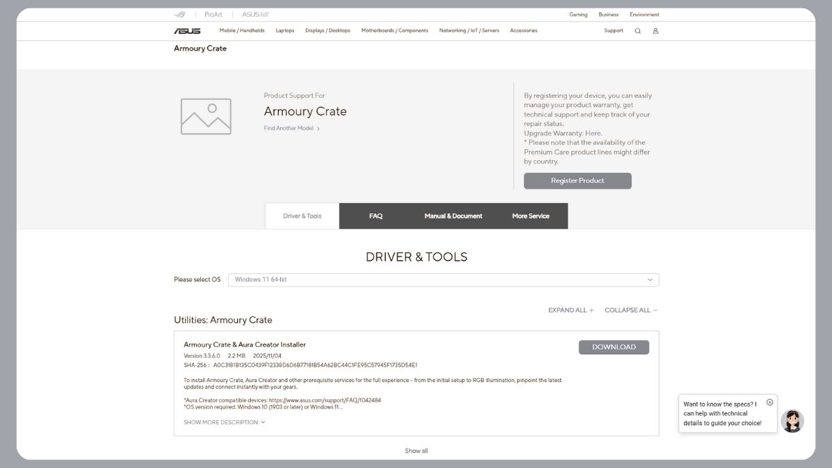 Tắt LED main Asus bằng phần mềm Armoury Crate bước 1