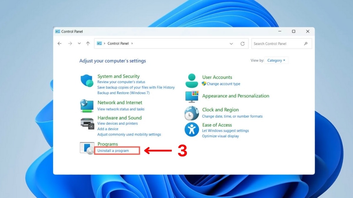 Cách tắt McAfee trên Win 11 vĩnh viễn bằng Control Panel bước 2