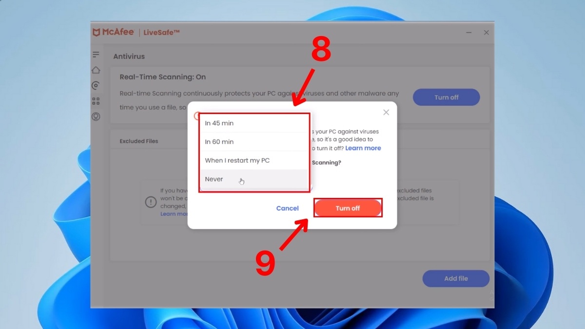 Cách tắt McAfee trên Win 11 tạm thời bước 5