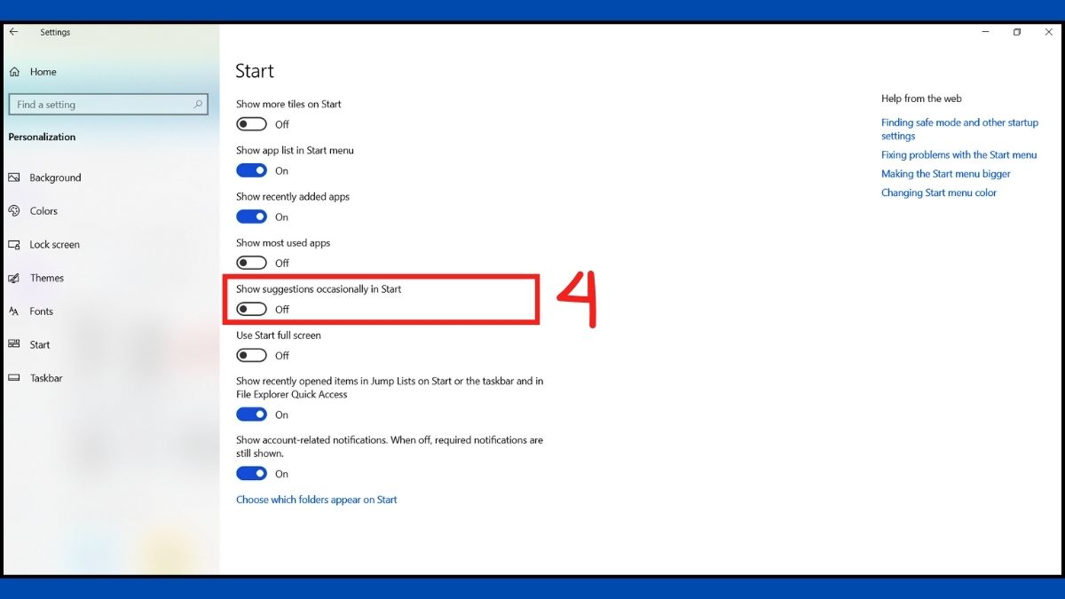 Tắt quảng cáo trên Win 10 trên Start Menu bước 3