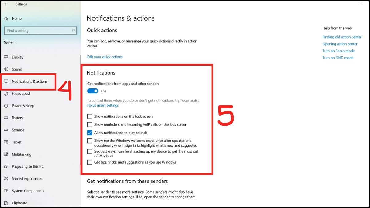 Tắt quảng cáo trên Win 10 bằng Notifications & Actions bước 3