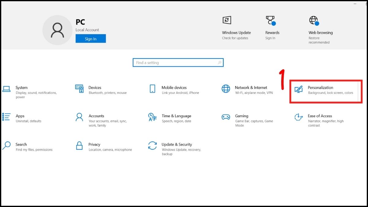 Tắt quảng cáo trên Win 10 ở màn hình khóa bước 1