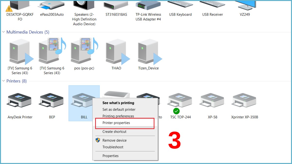 Cách tắt tính năng Print to File Win 10 trong Devices and Printers bước 2