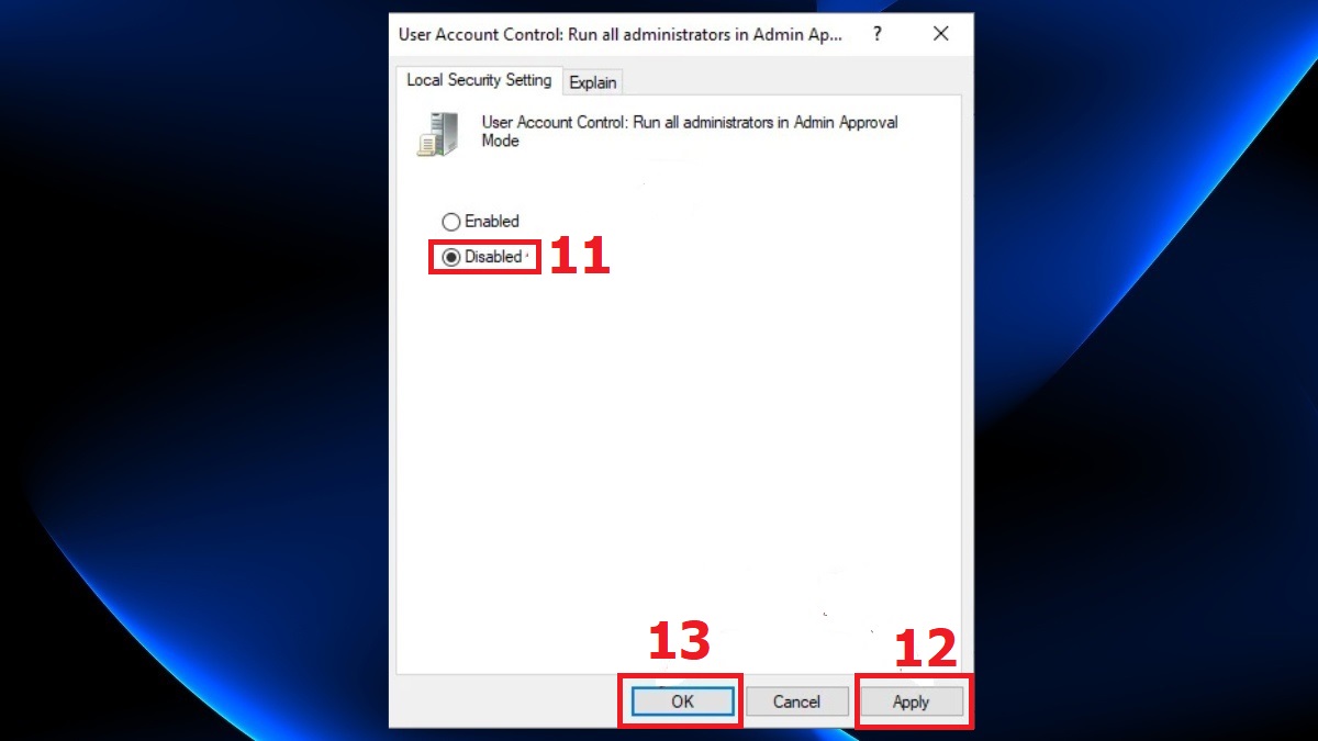Cách tắt User Account Control Win 10 bằng Group Policy Editor bước 3