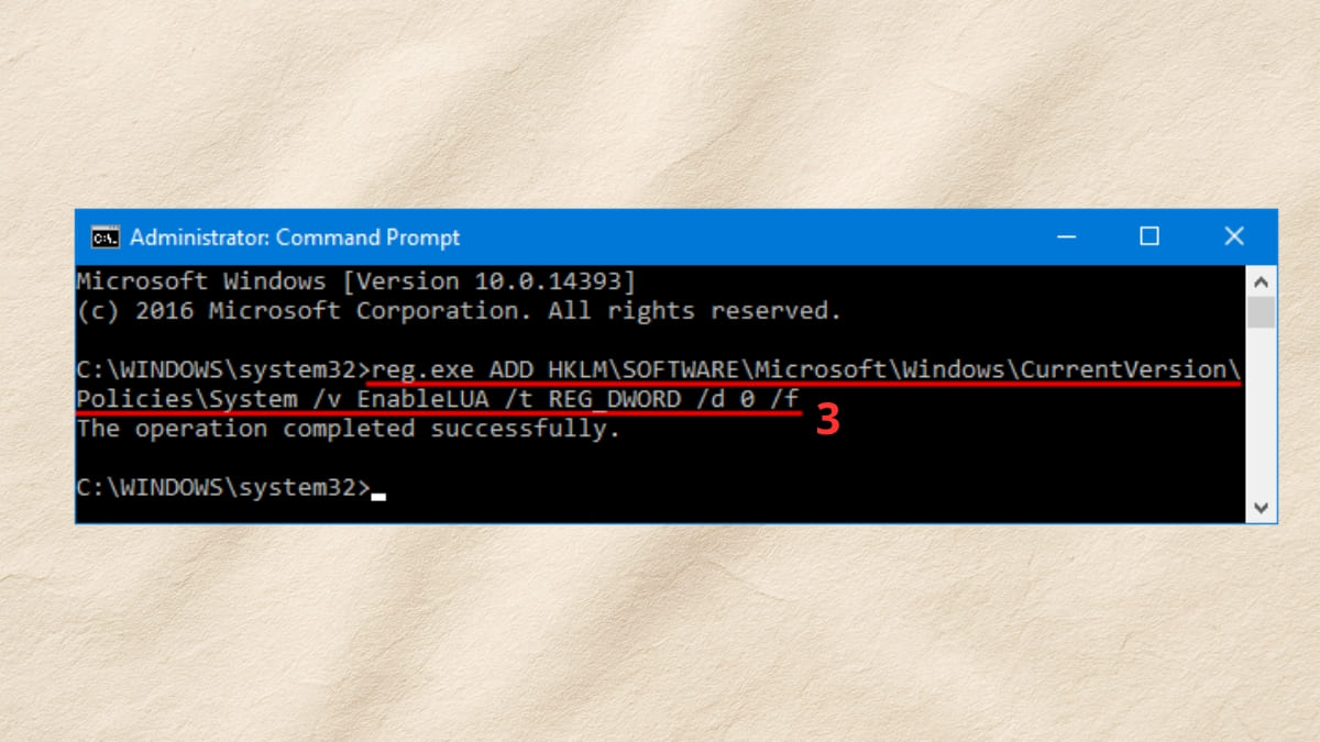 Cách tắt User Account Control Win 10 bằng Command Prompt bước 2