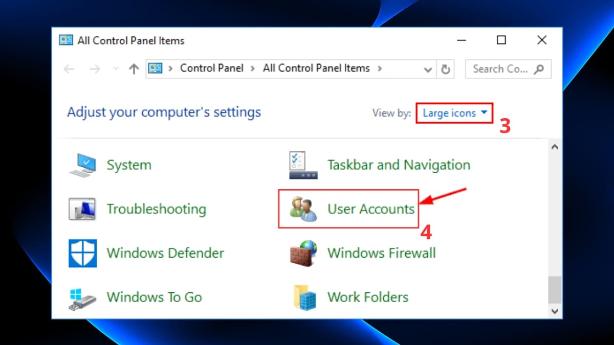 Cách tắt User Account Control Win 10 bằng Control Panel bước 2