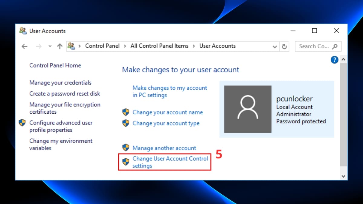 Cách tắt User Account Control Win 10 bằng Control Panel bước 2