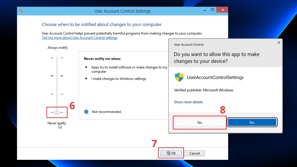 Cách tắt User Account Control Win 10 bằng Control Panel bước 3