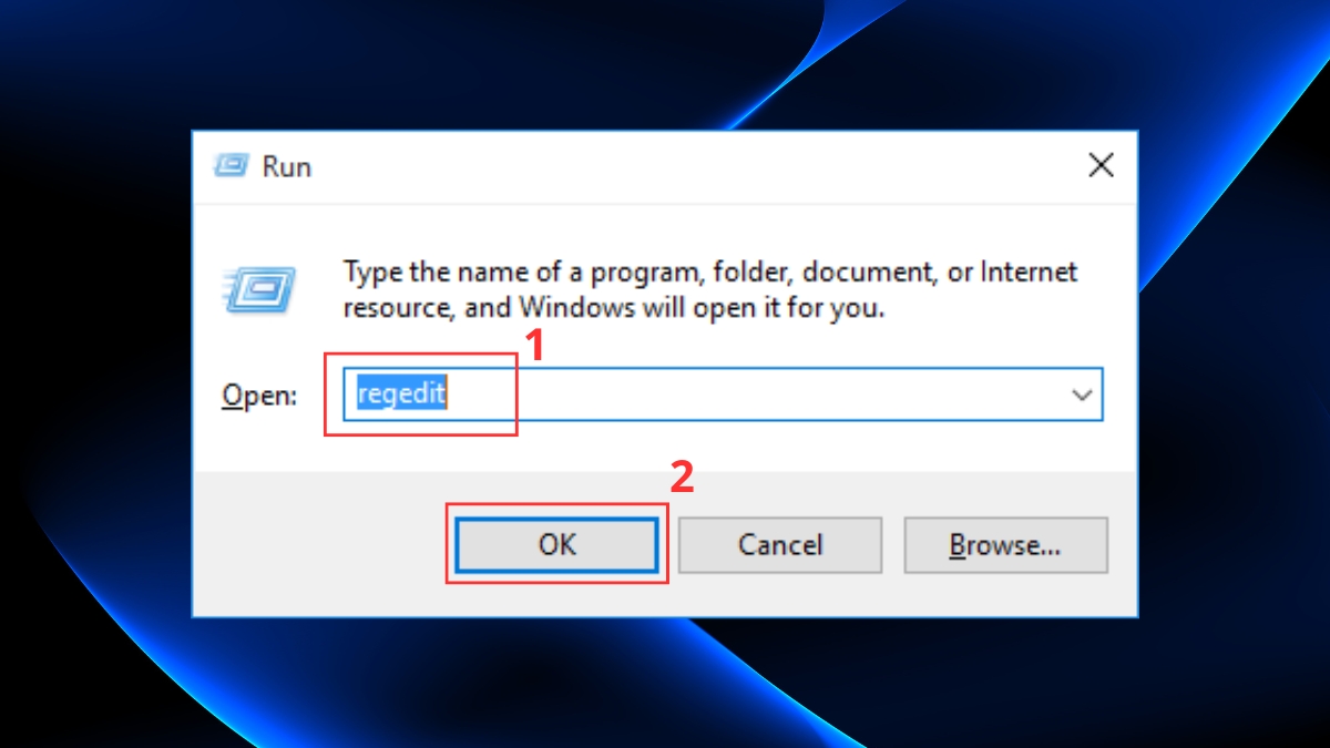 Cách tắt User Account Control Win 10 bằng Registry Editorl bước 1