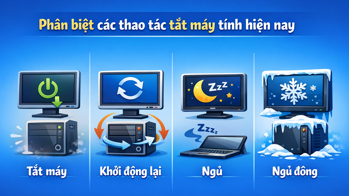Phân biệt các thao tác tắt máy tính hiện nay