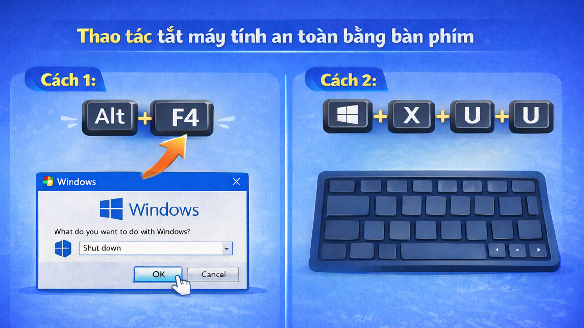 Thao tác tắt máy tính an toàn bằng bàn phím