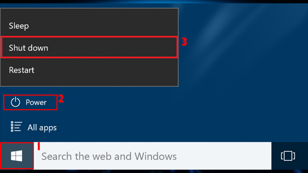 Thao tác tắt máy tính an toàn trên Windows 10