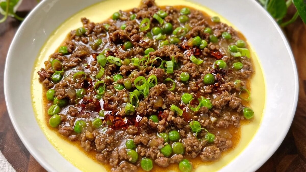 thịt xay làm món gì ngon: Trứng hấp thịt xay rau củ