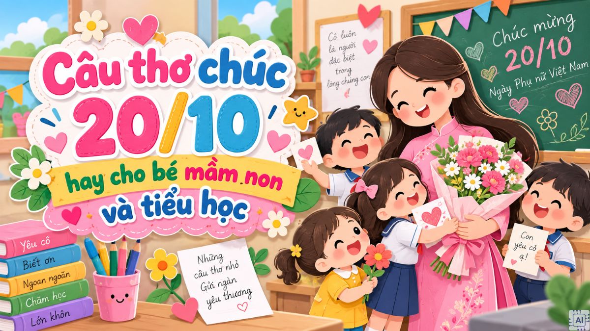 Câu thơ ngắn 20/10 hay cho bé mầm non và tiểu học